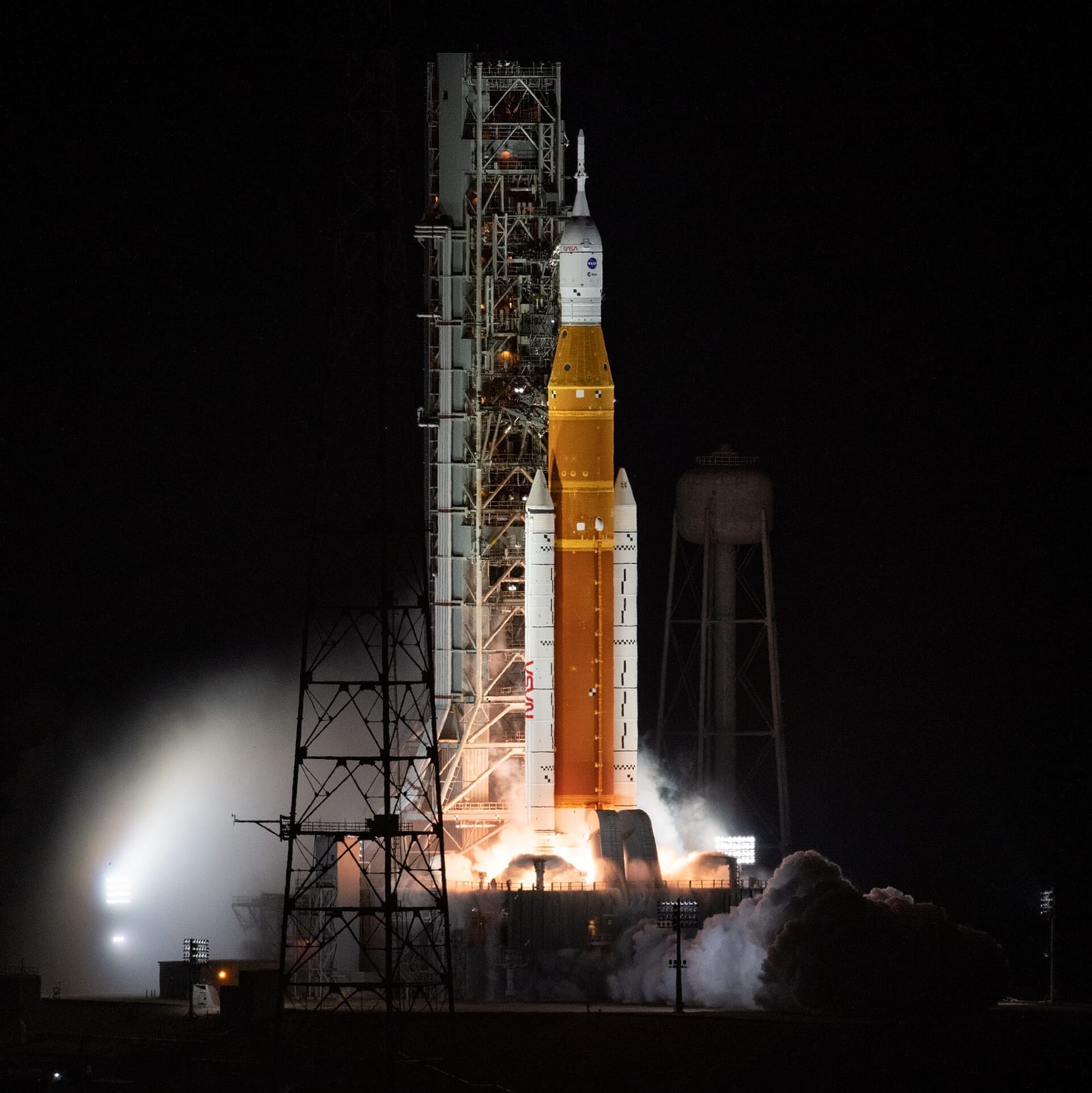 The Space Launch System rocket lifting off on the Artemis I mission