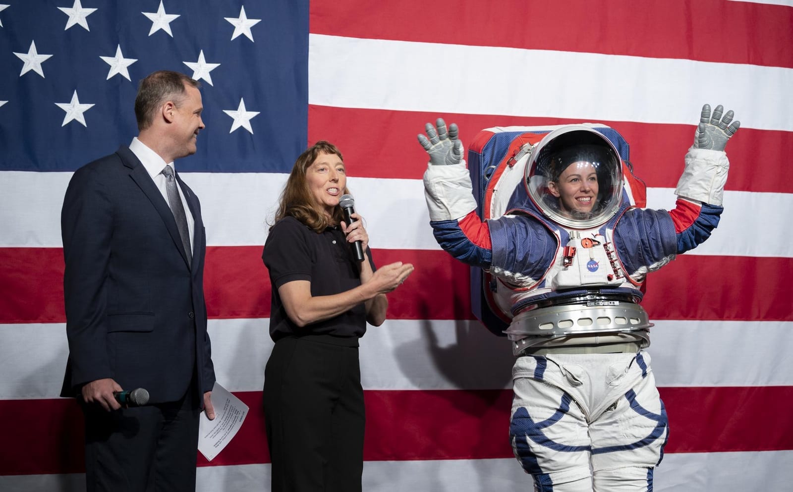 A next-generation lunar spacesuit displayed for Artemis surface operations