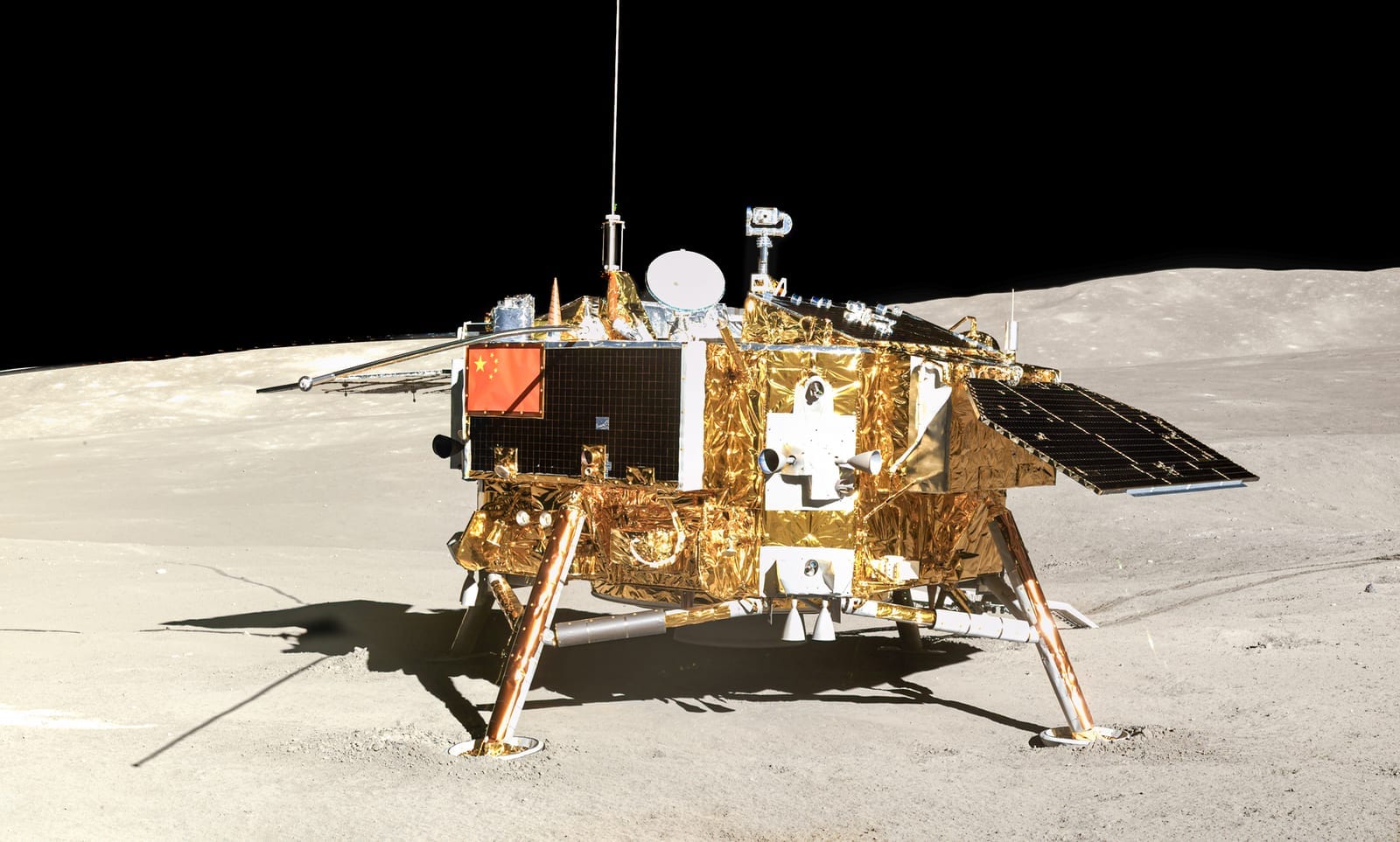 A lunar lander on the far-side surface, carrying a radiation-measuring instrument
